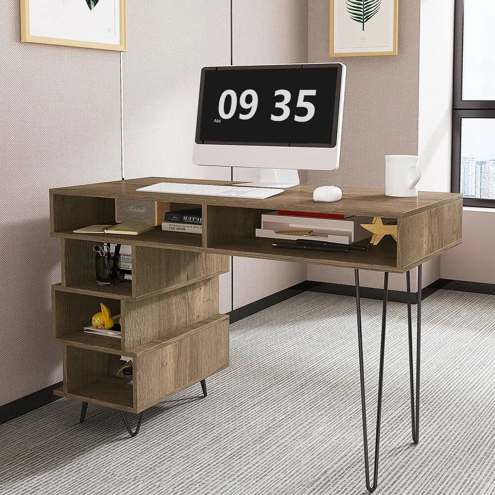 TREAT – Rustic Brown Computer Table with Five Open Shelves