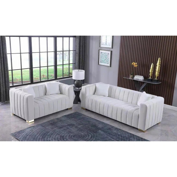 SERAPH – Elegant Ash White Sofa Set with Brass Legs