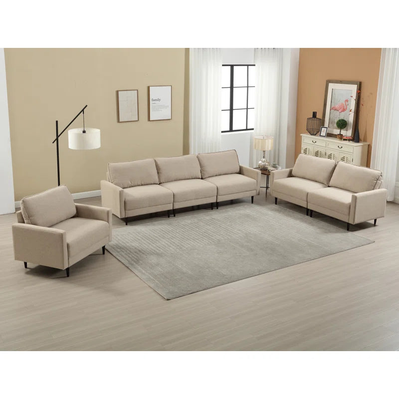 LEXICON – Beige Wide Three Piece Sofa Set