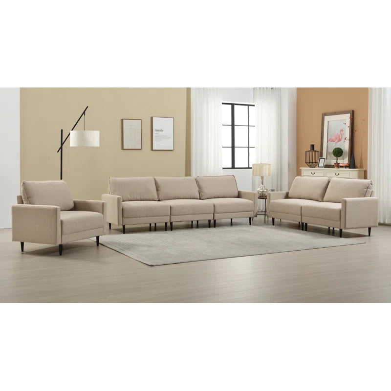 LEXICON – Beige Wide Three Piece Sofa Set