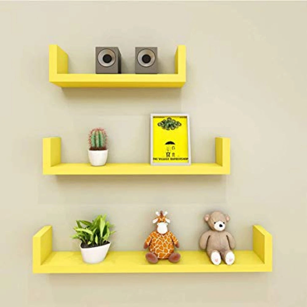 U – Shaped Floating Shelves Yellow Set of 3