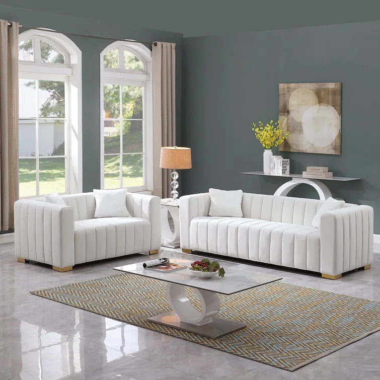 SERAPH – Elegant Ash White Sofa Set with Brass Legs