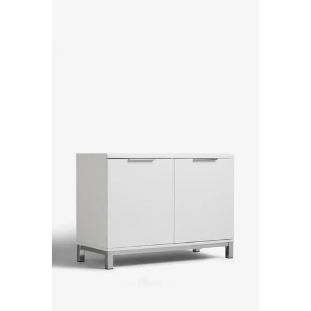 INA – White Storage Cabinet Sideboard with Stainless Steel Base