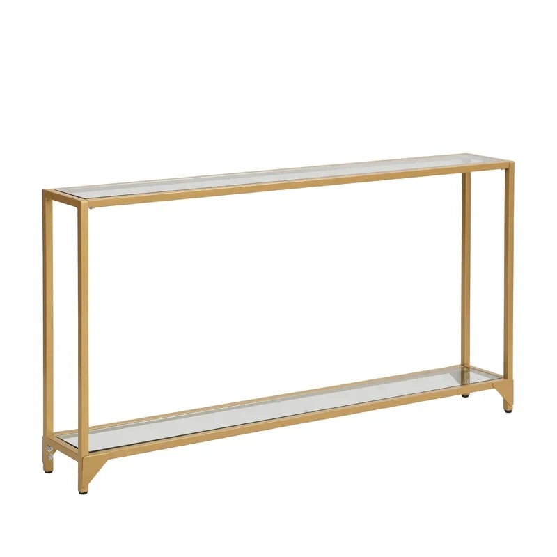 EGAN – Golden Metallic Frame Console Table With Glass Shelves