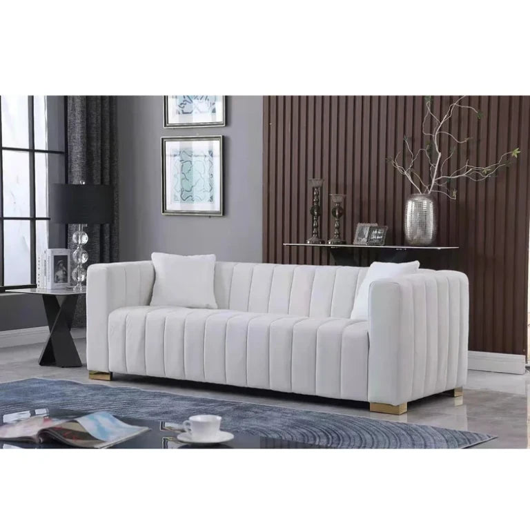 SERAPH – Elegant Ash White Sofa Set with Brass Legs
