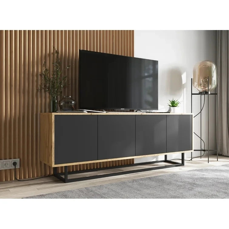 DACHELLE – Rustic Brown & Gloss Black Finish Side Board