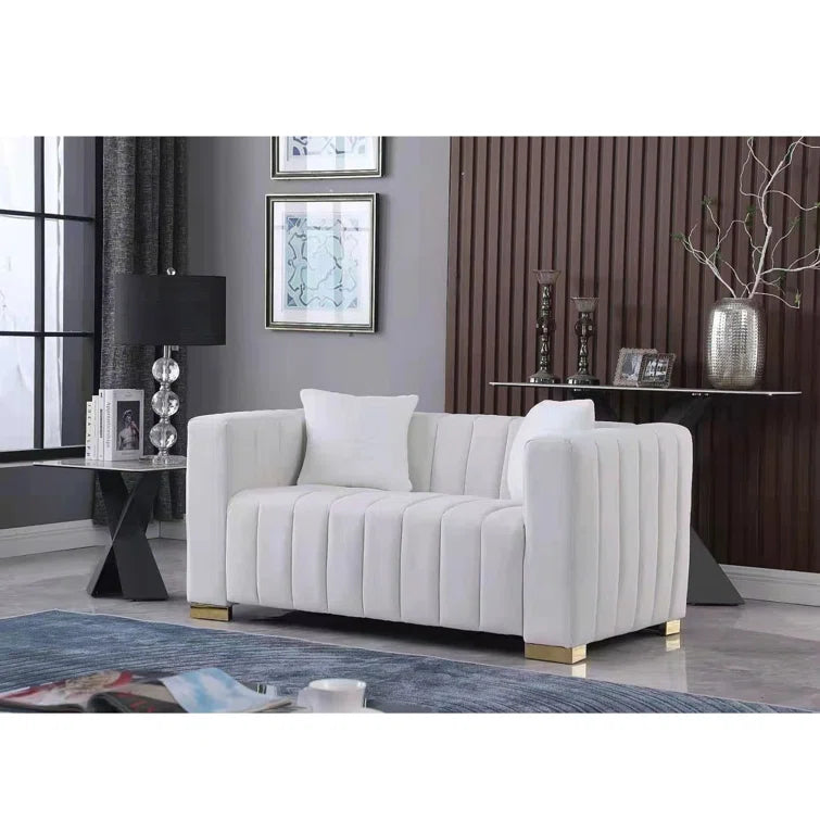 SERAPH – Elegant Ash White Sofa Set with Brass Legs