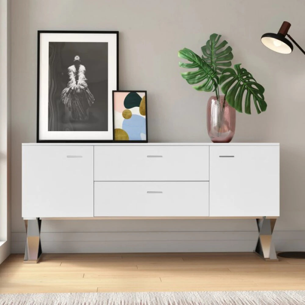AMELLA – High Gloss Finish X-Frame Legs sideboard