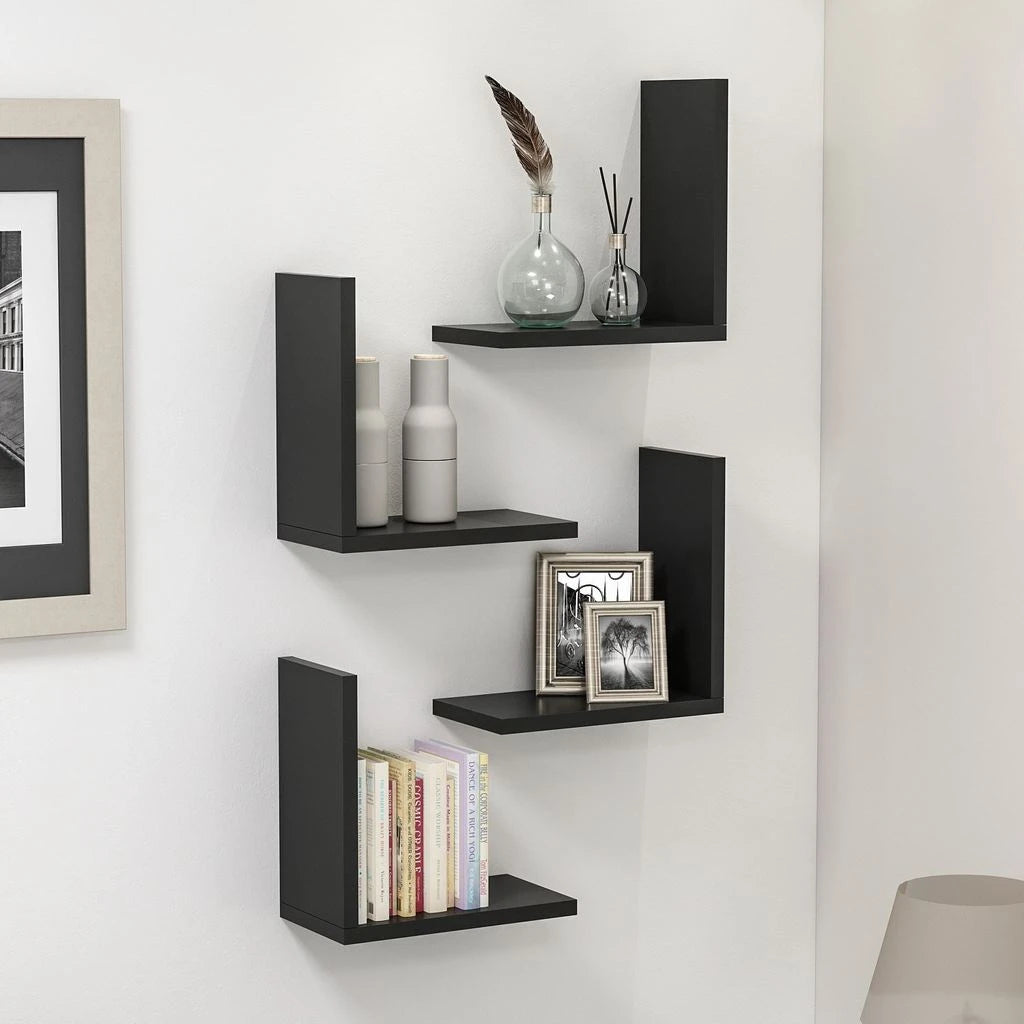 Stacy Modern L – Shaped DIY Wall Floating Shelves Black