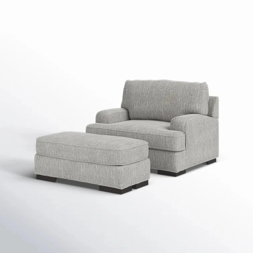 MARIS – Grey Wide Love Seat with Ottoman Stool