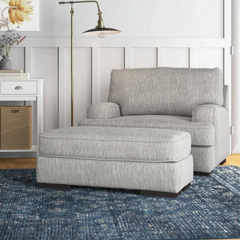 MARIS – Grey Wide Love Seat with Ottoman Stool