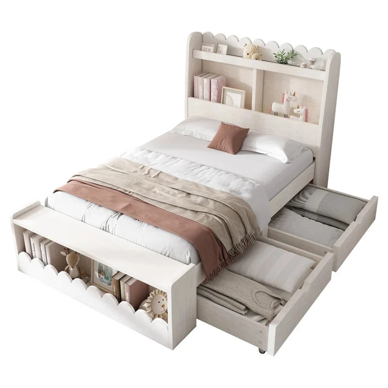 LOVI – White Kids Bed With Two Drawers & Bookshelves