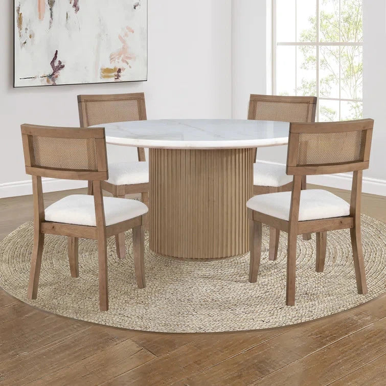 FROSTIC – Marble Top Dining Table with Cane Worked Chairs
