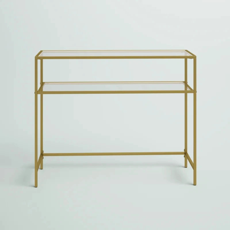 ADORA – Golden Metallic Frame Console Table with Glass Shelves