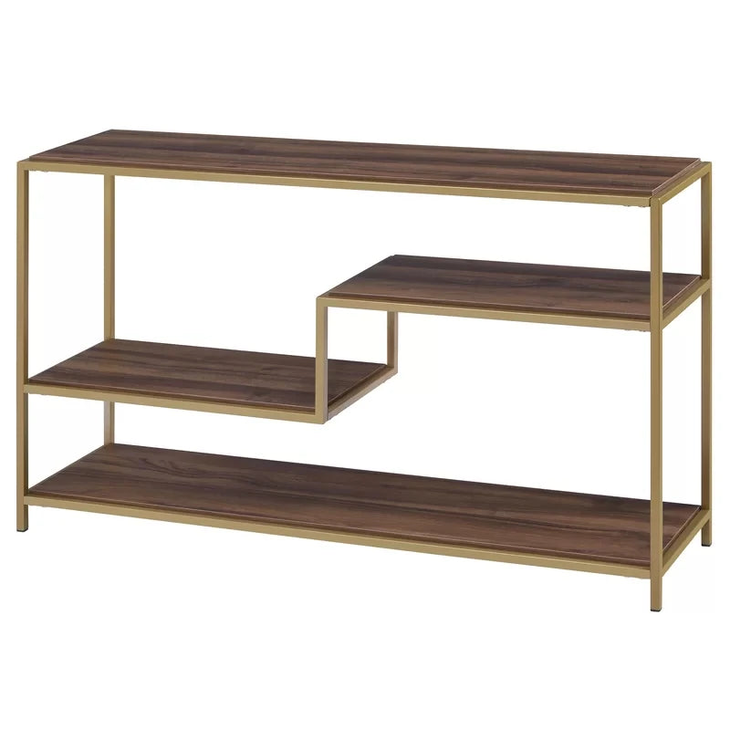 CY – Golden Metallic Frame Console Table with Wooden Shelves