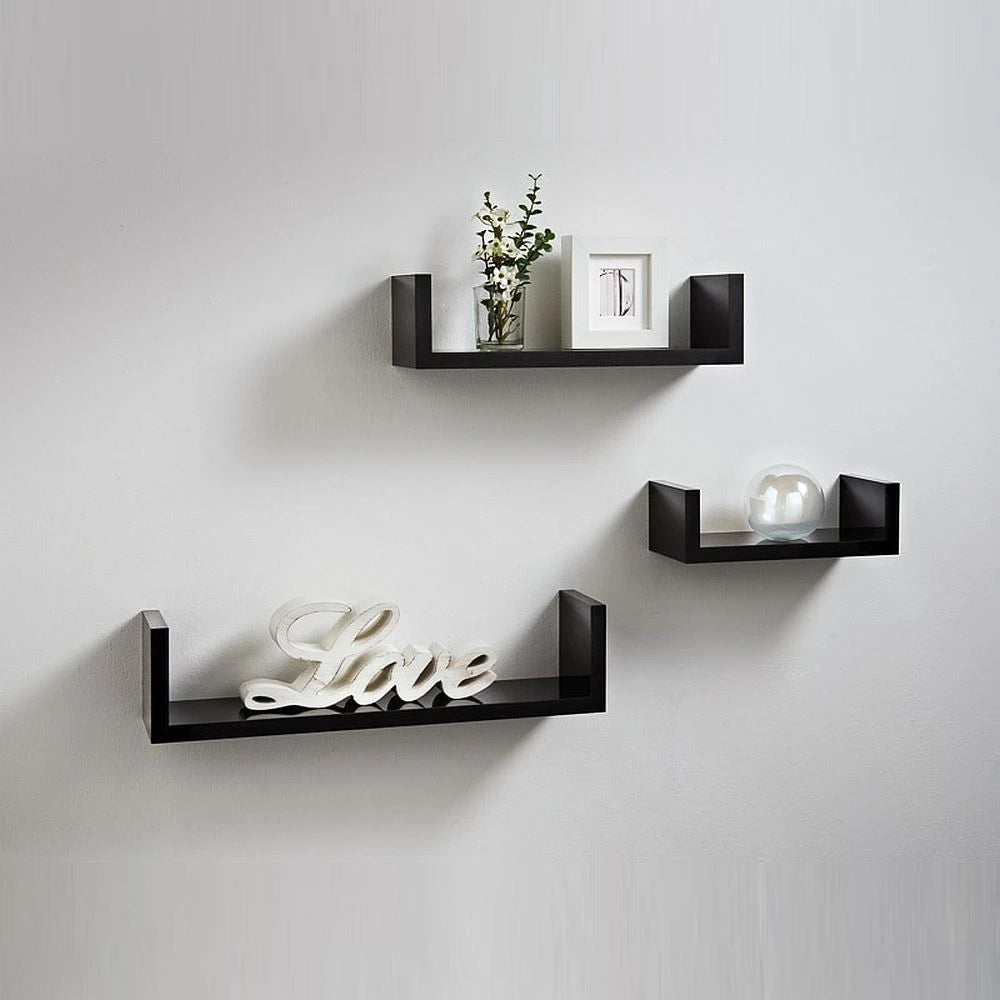 OZZA – U-Shaped Floating Shelves Black Set of 3