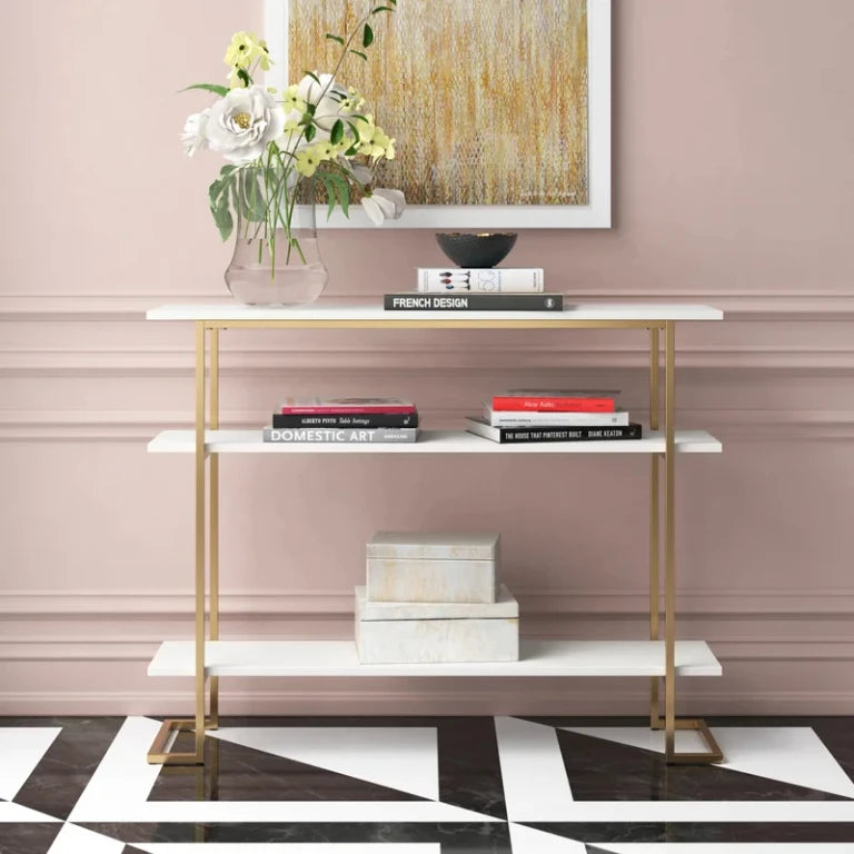 CALIX – Golden Metallic Frame Console Table with Geometric Legs