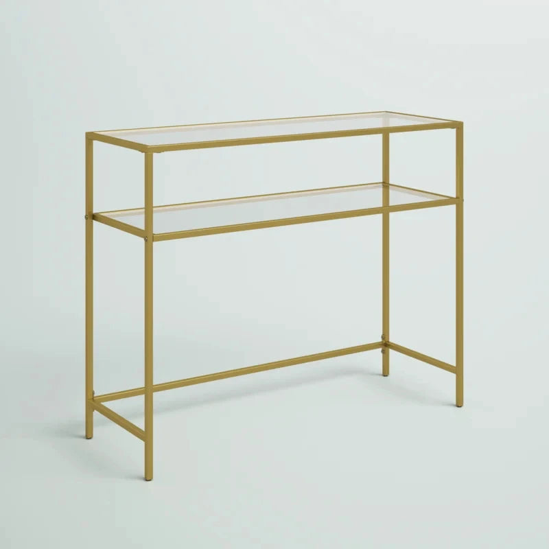 ADORA – Golden Metallic Frame Console Table with Glass Shelves