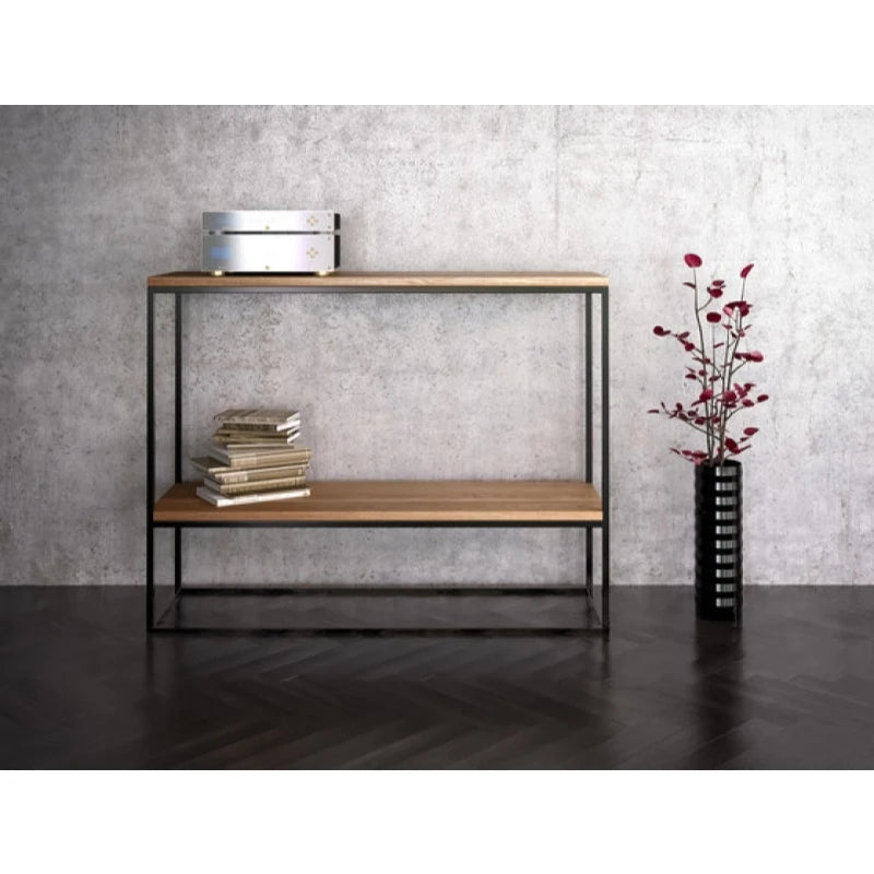 FERUM – Light Brown Console Table with Black Metallic Frame