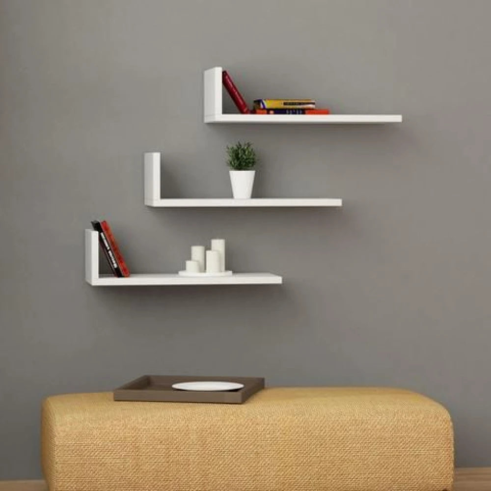 LORIM – L-Shaped Floating Shelves White Set of 3