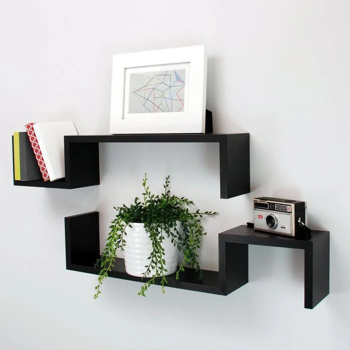 GLISH – S-Shaped Wall Floating Shelves Black Set of 2