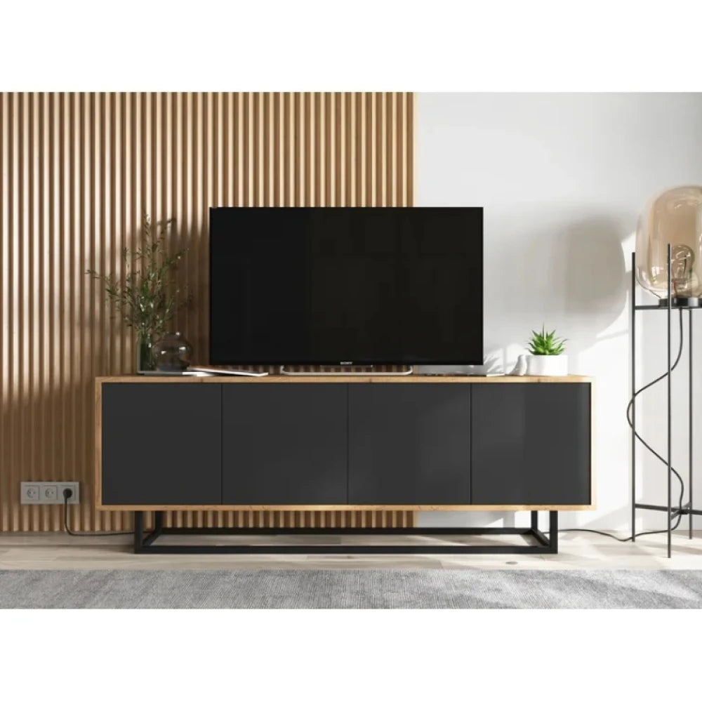 DACHELLE – Rustic Brown & Gloss Black Finish Side Board