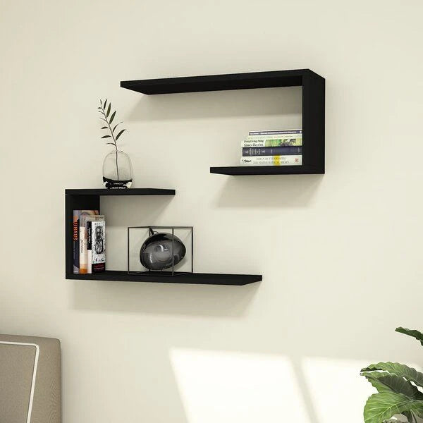 PLUTO – DIY Wall Floating Shelf Two Piece Set Black