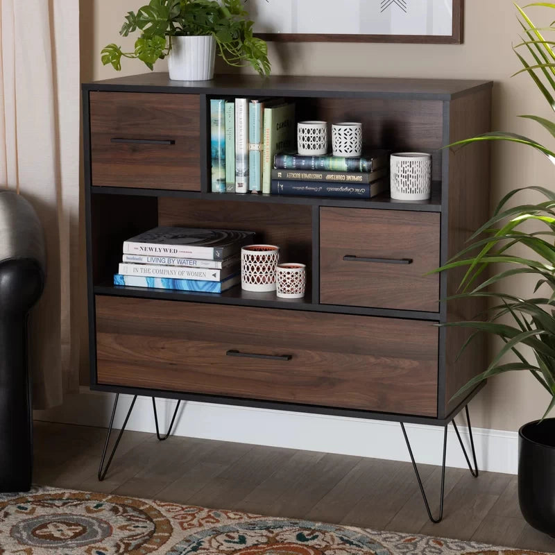 RENATA – Dark Walnut Brown Mid Century Side Board With Hairpin Legs