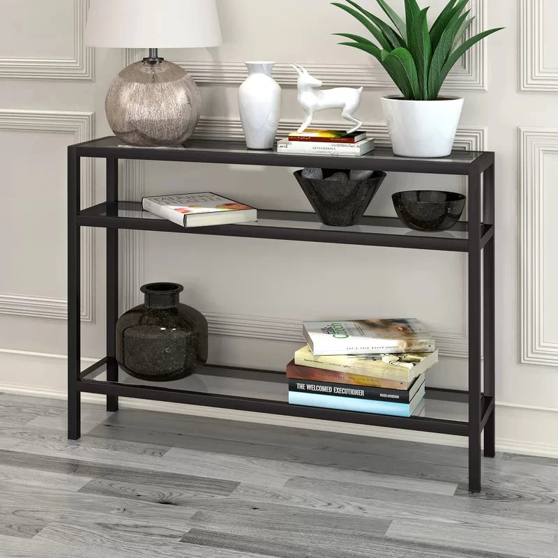 ACNES – Metallic Frame Console Table with Glass Shelves