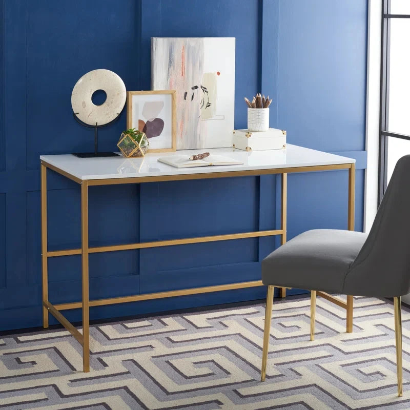 MAPLE DESK – Grey Writing Table with golden Metallic Base