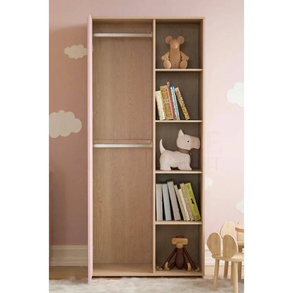 HENLO – Oak Brown & Pink Single Door Kids Wardrobe