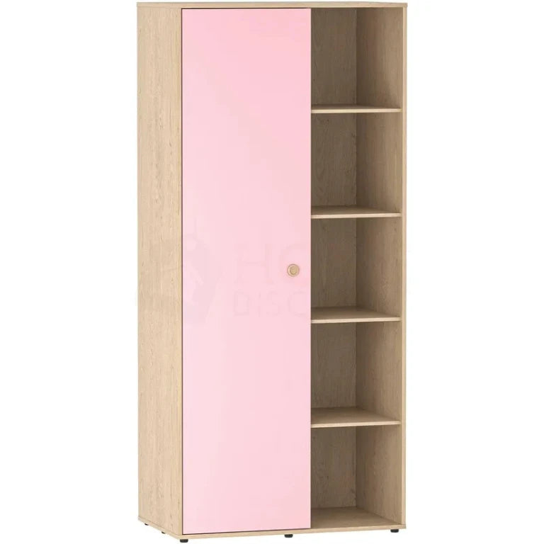 HENLO – Oak Brown & Pink Single Door Kids Wardrobe