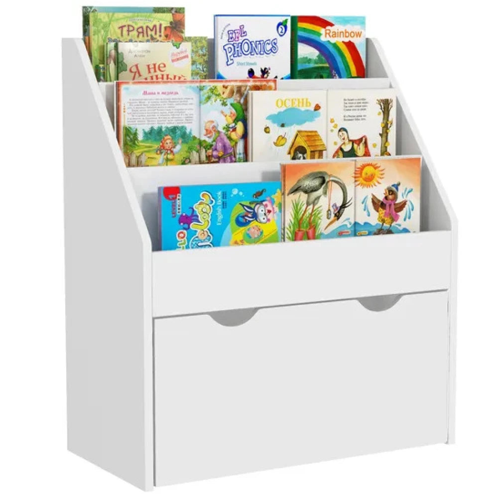MCLAIR – Compact Style White Kids Bookshelf with Storage Drawers