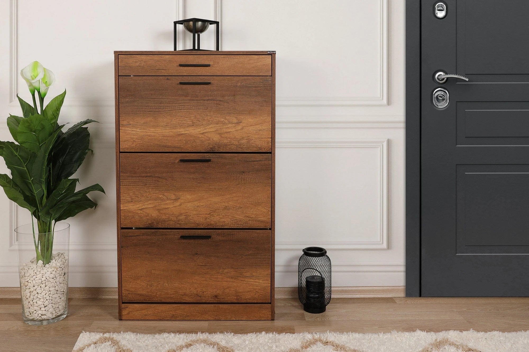 CIREL – Textured Brown Flip Style Shoe Cabinet