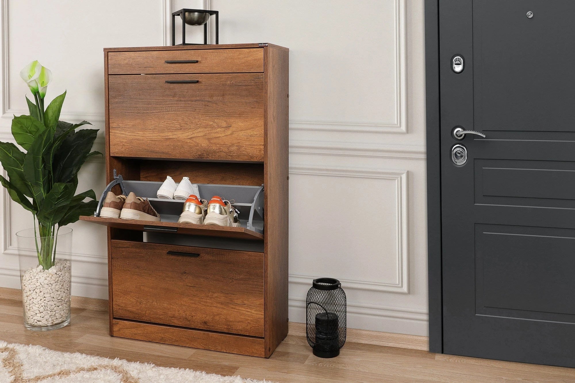 CIREL – Textured Brown Flip Style Shoe Cabinet
