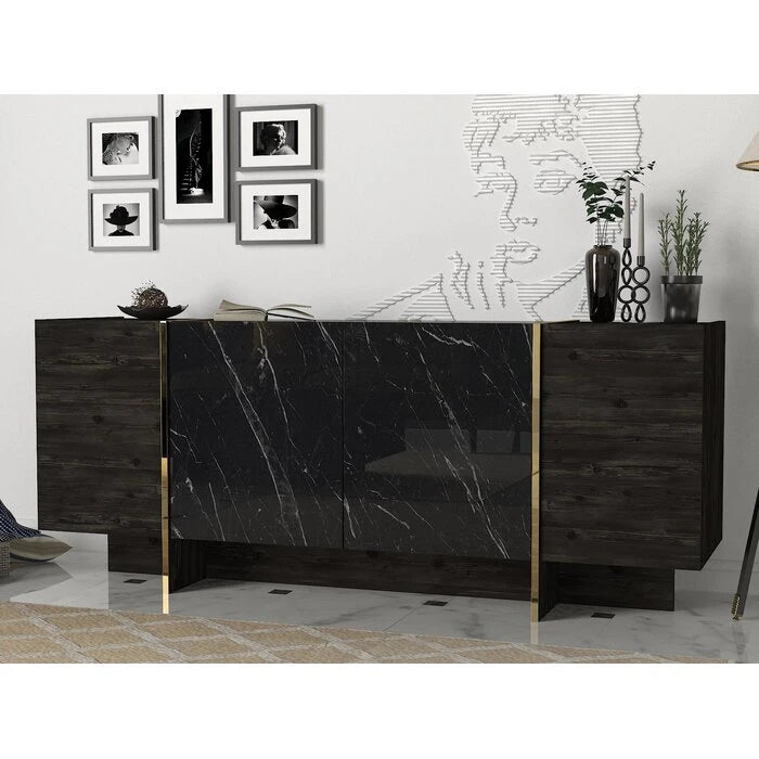 RIBON – Black High Gloss Finish Marble Pattern Sideboard