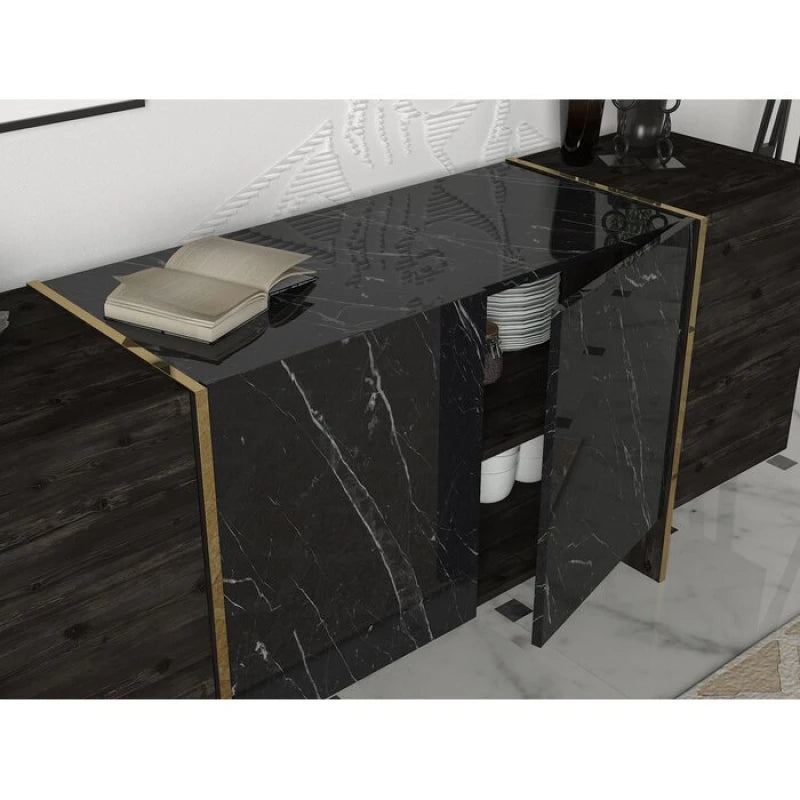 RIBON – Black High Gloss Finish Marble Pattern Sideboard