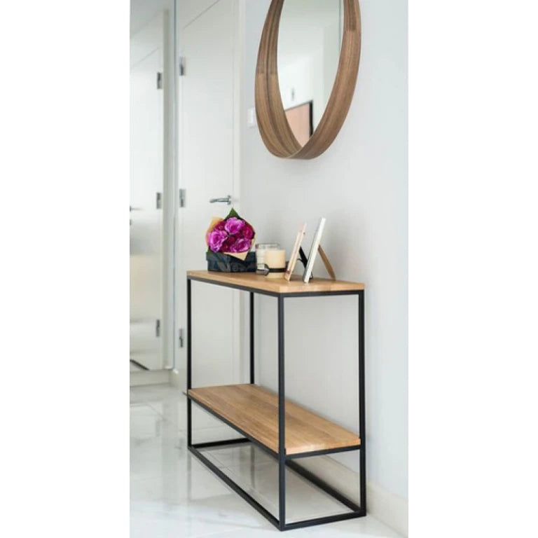 FERUM – Light Brown Console Table with Black Metallic Frame