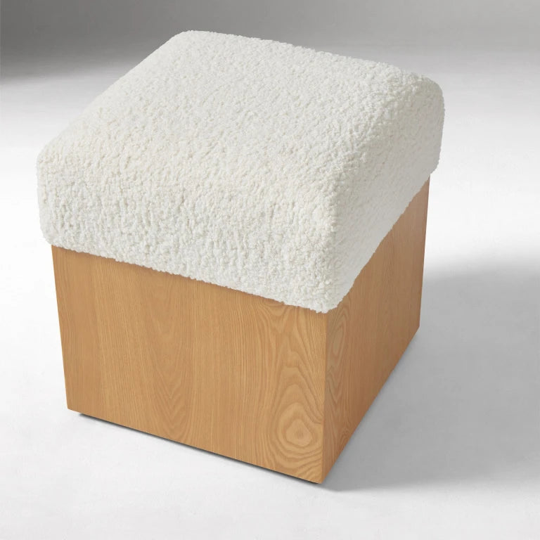 CUBRO – Modern Design White & Oak Brown Square Ottoman Stool