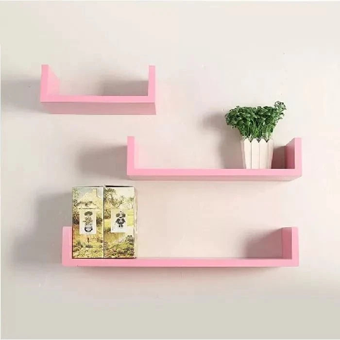 ROSSIE – U-Shaped Floating Shelves Pink Set of 3