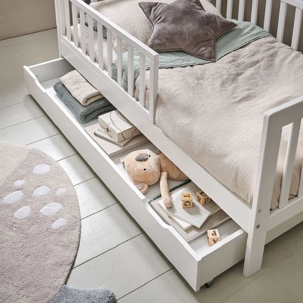 CELLO – Minimalist White Toddler Bed with Storage
