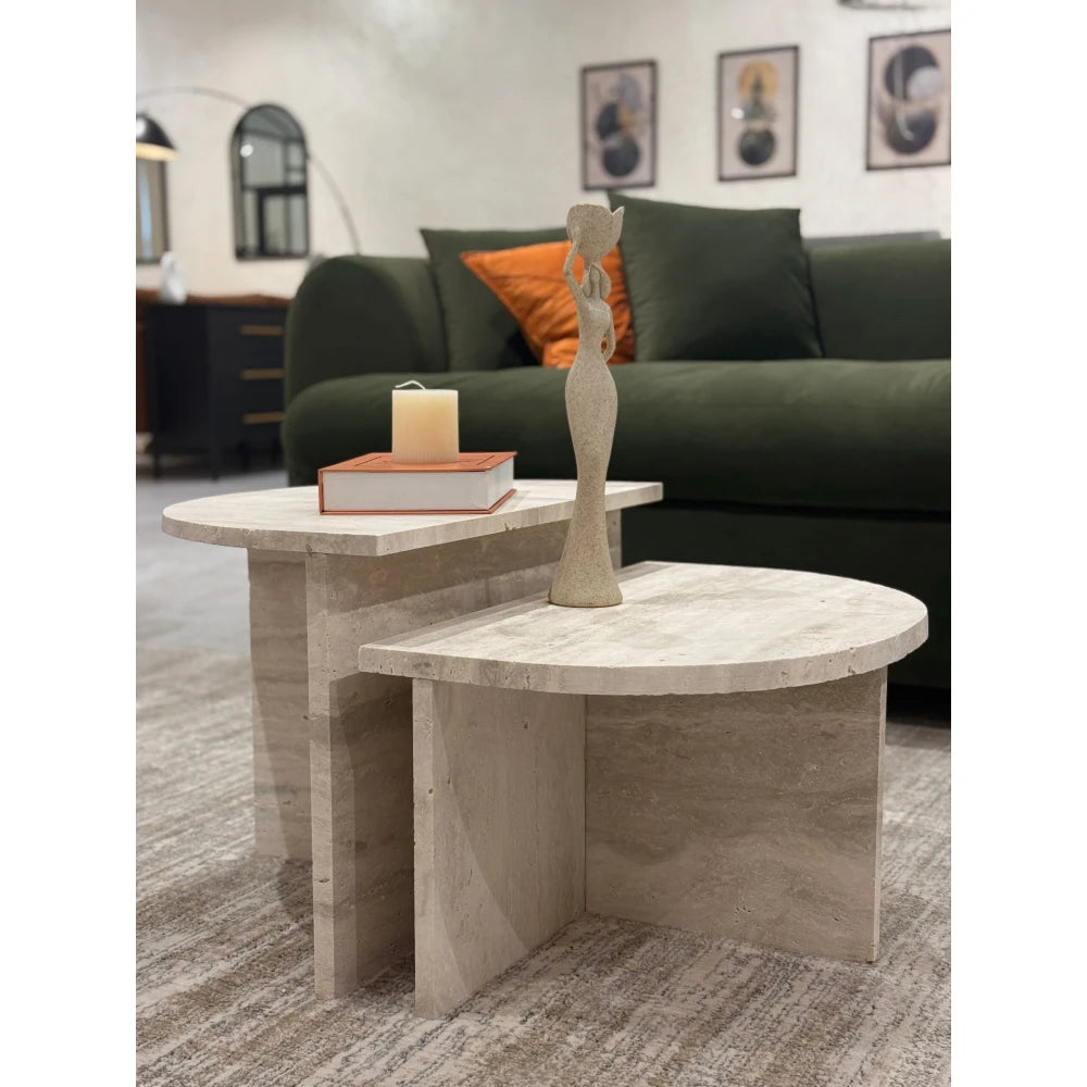 LIGNA – Contemporary Design Travertine Coffee Table Pair