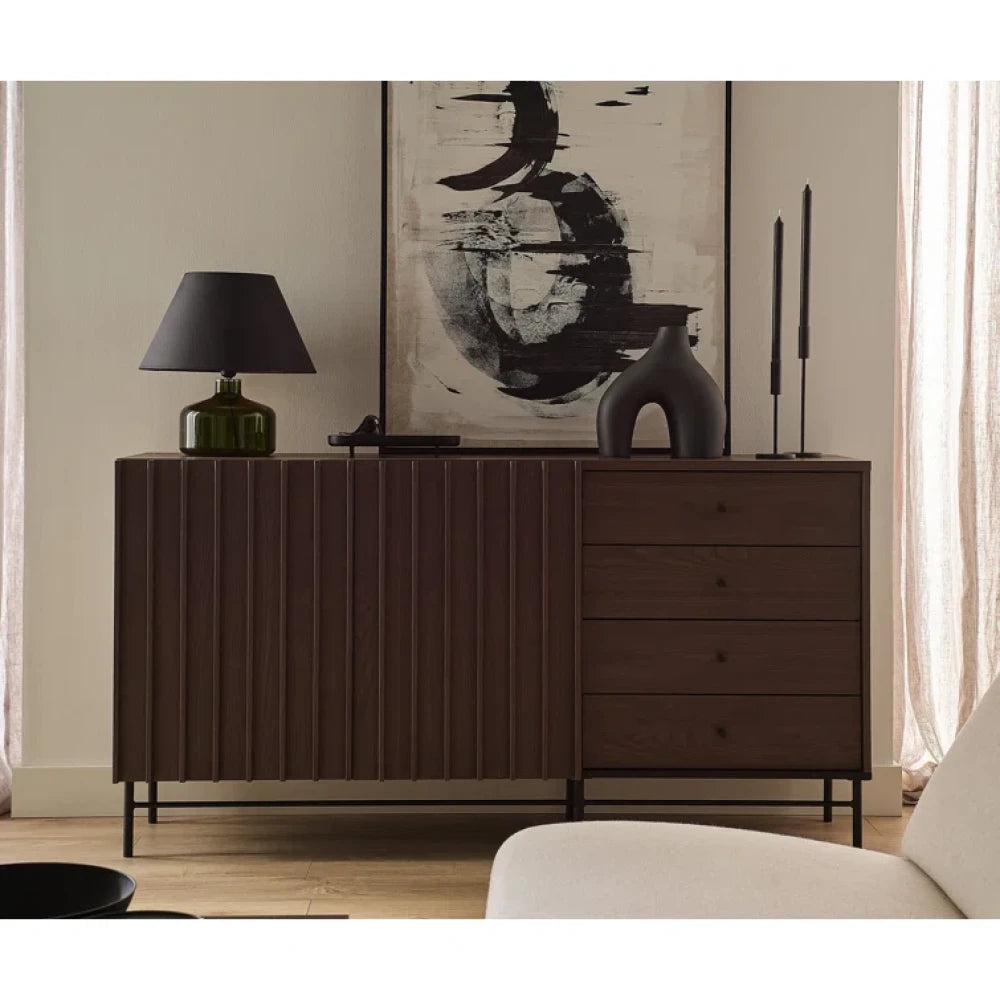 REGENCY – Dark Brown Side Board with Black Metallic Frame