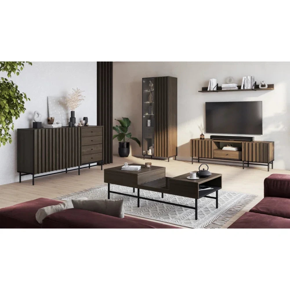 REGENCY – Dark Brown Side Board with Black Metallic Frame