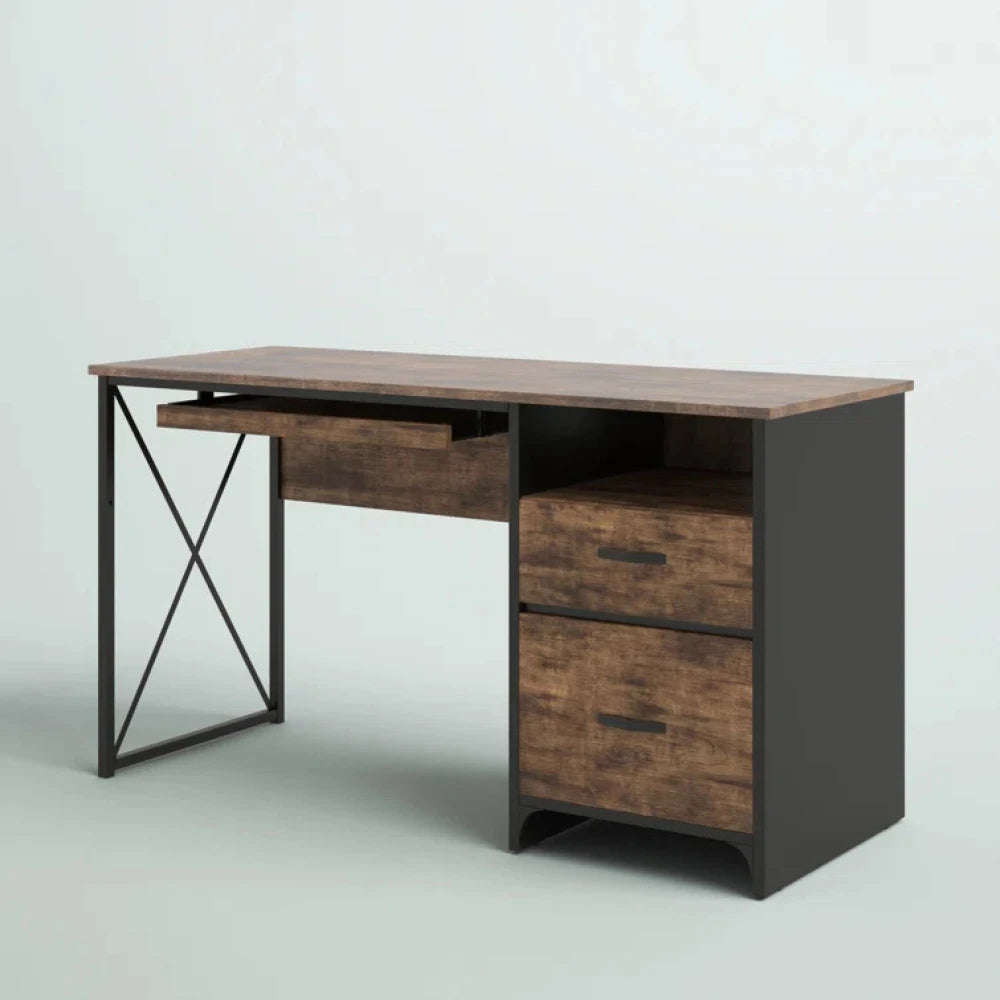 VORTEX – Rustic Brown Computer Table with Black Metallic Frame