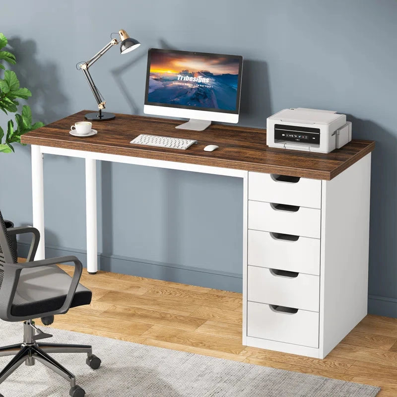 AEX – White and Brown Work Desk with Metallic Legs