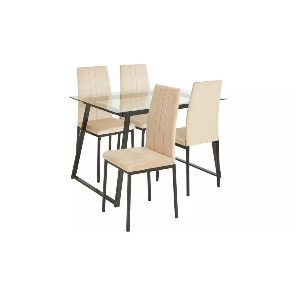 GLASGOW - Black and Beige Dining Table Set with Glass Top