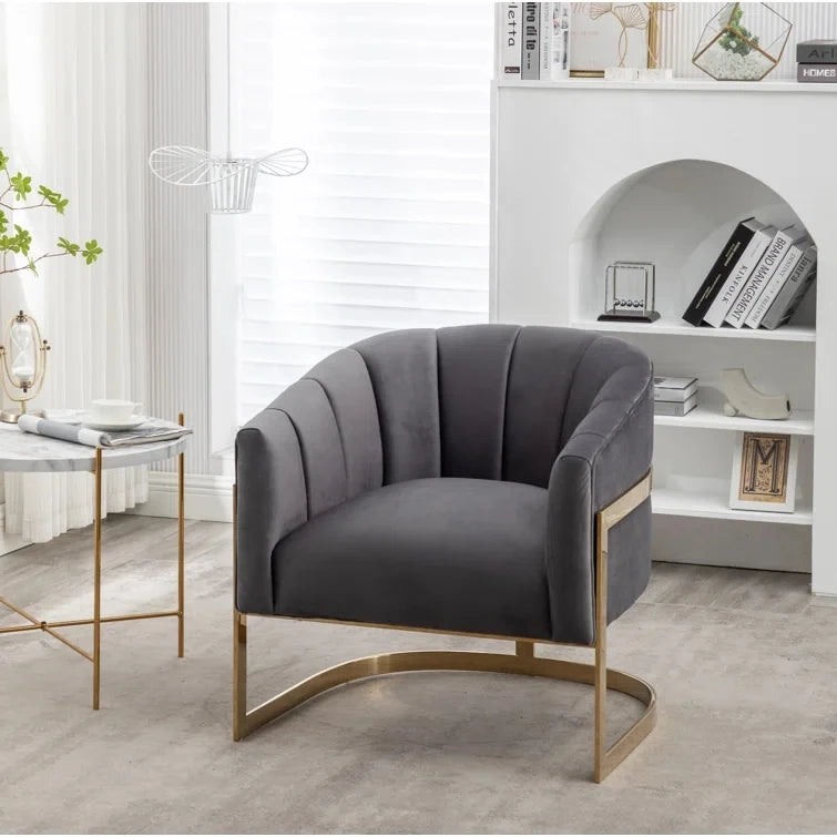 FLINT – Barrel Chair with C Shape Metallic Base