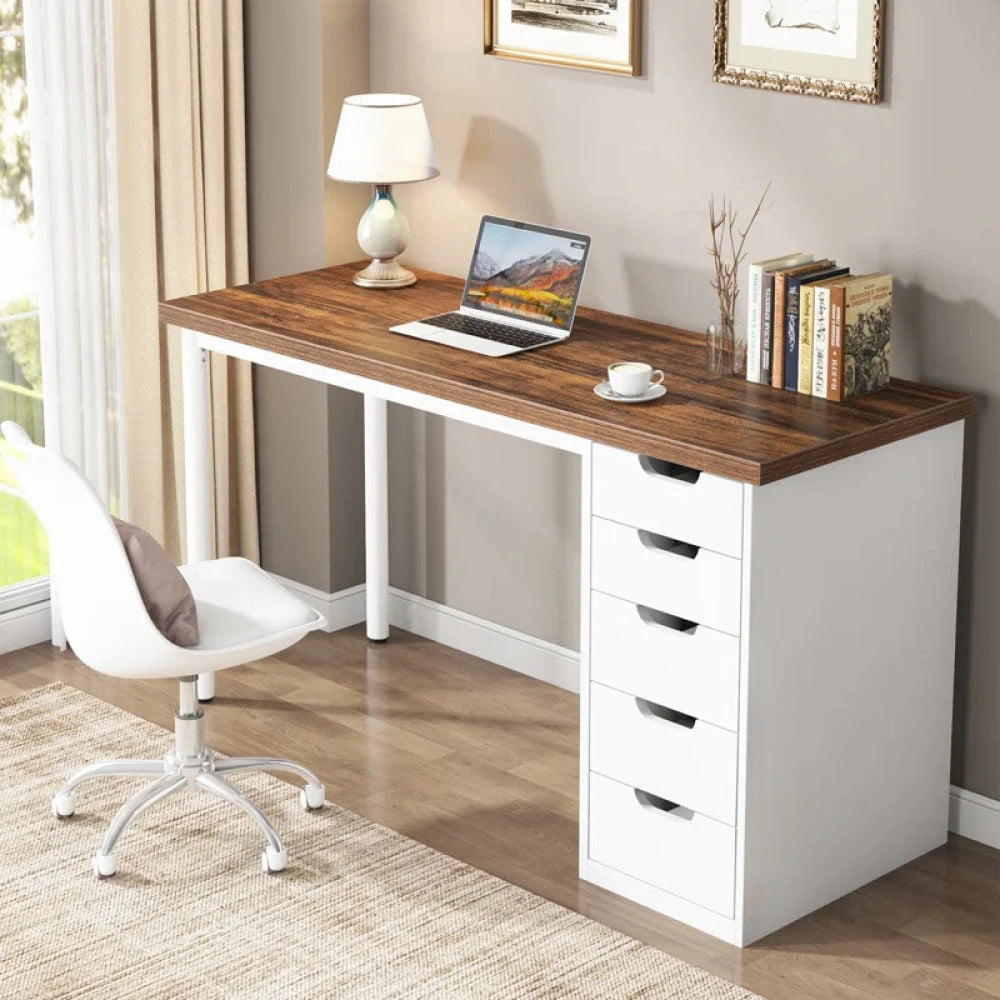AEX – White and Brown Work Desk with Metallic Legs