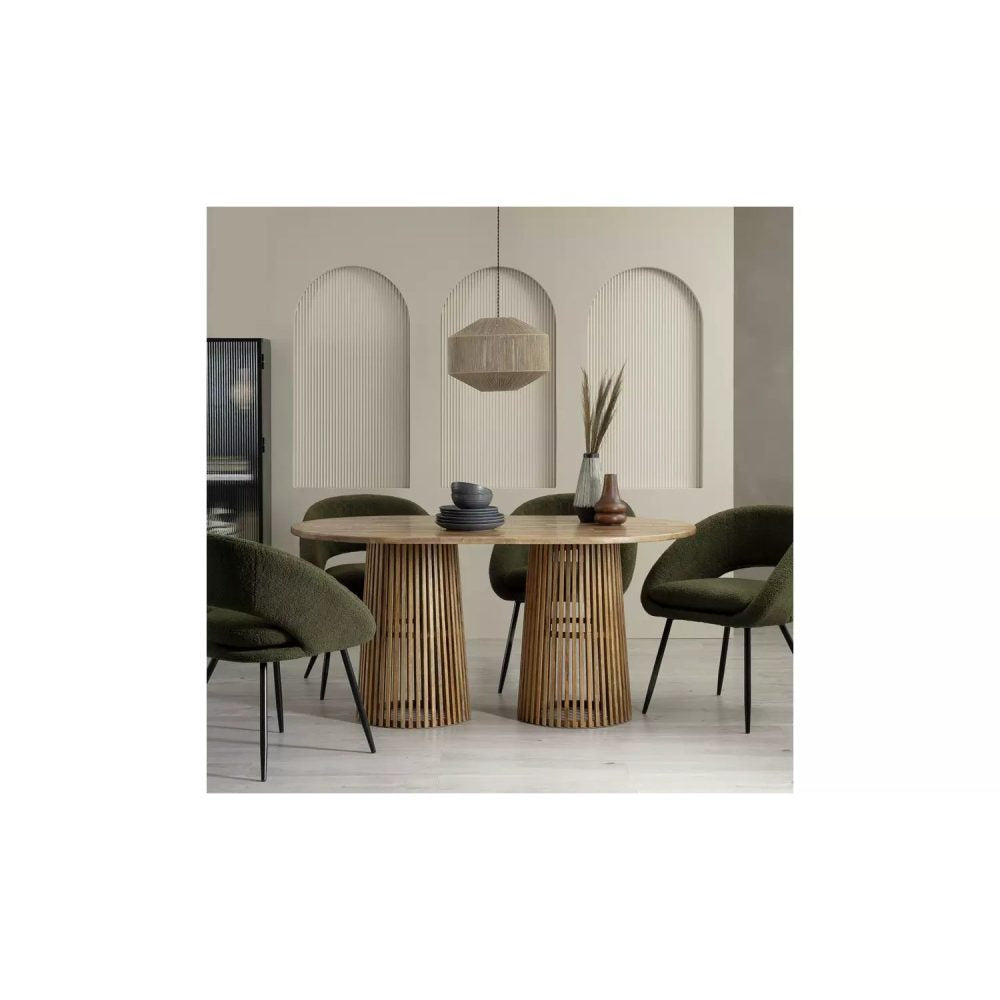 GRUB - Seven Piece Modern Dining Table Set in Walnut Brown & Green